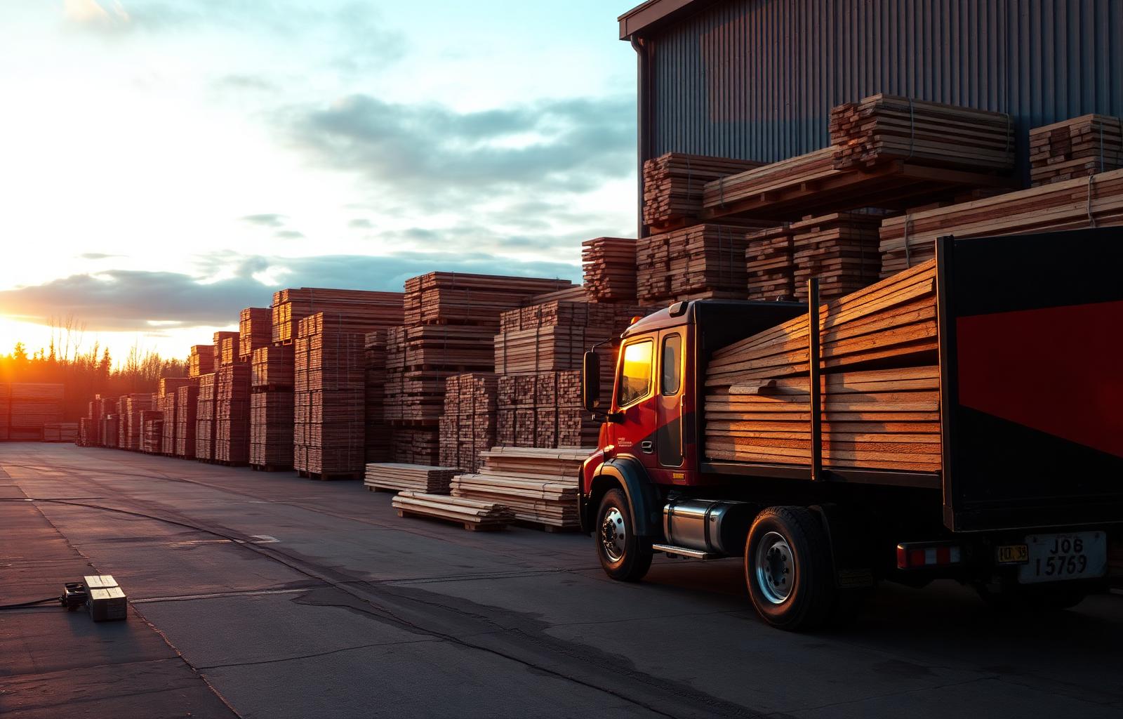 Knowles Building Centre lumber yard at sunset
